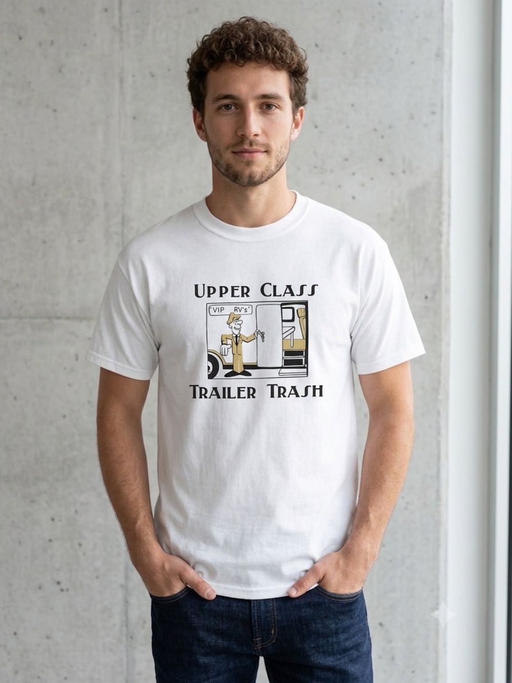 New! Port & Company Graphic T-Shirt "Upper Class Trailer Trash" White Mens Large